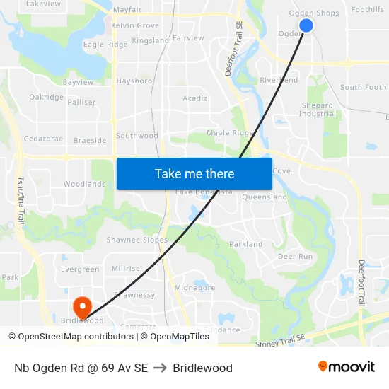 Nb Ogden Rd @ 69 Av SE to Bridlewood map