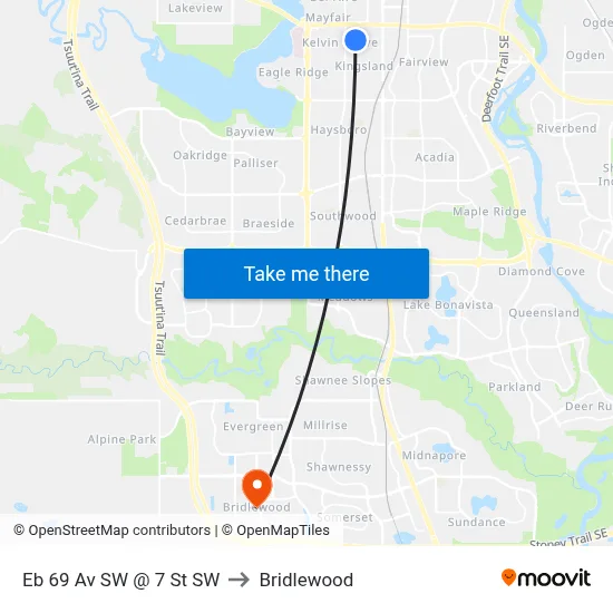 Eb 69 Av SW @ 7 St SW to Bridlewood map