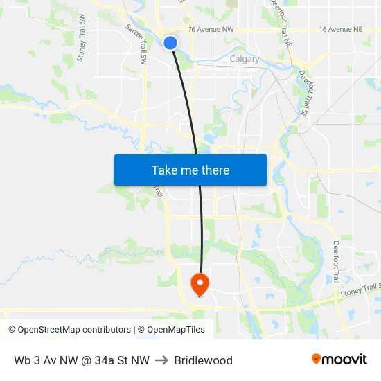 Wb 3 Av NW @ 34a St NW to Bridlewood map