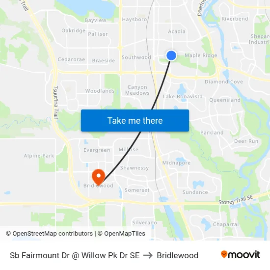 Sb Fairmount Dr @ Willow Pk Dr SE to Bridlewood map