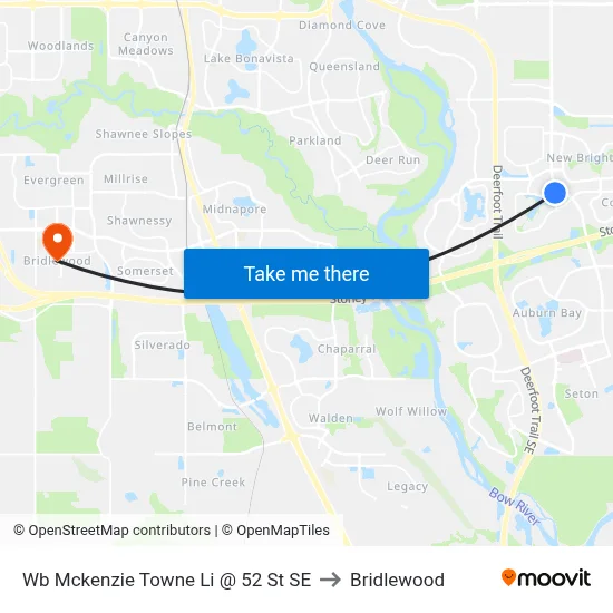 Wb Mckenzie Towne Li @ 52 St SE to Bridlewood map