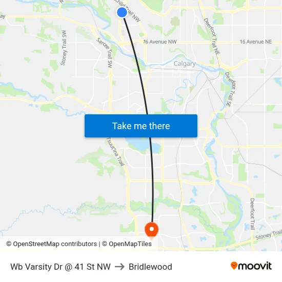 Wb Varsity Dr @ 41 St NW to Bridlewood map