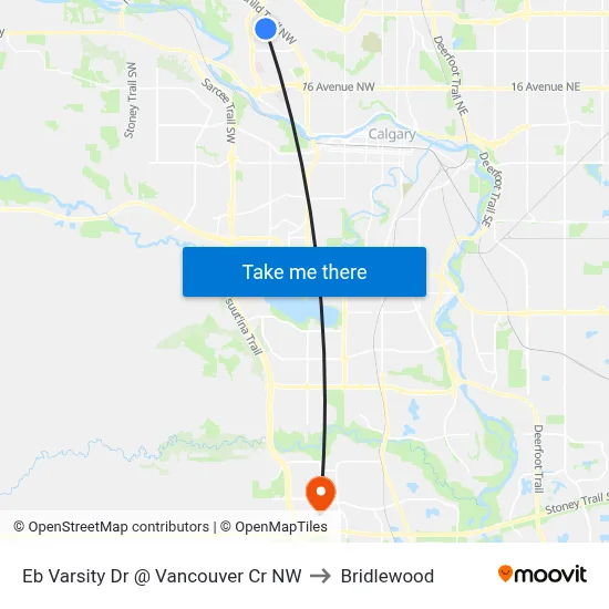 Eb Varsity Dr @ Vancouver Cr NW to Bridlewood map