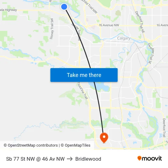 Sb 77 St NW @ 46 Av NW to Bridlewood map