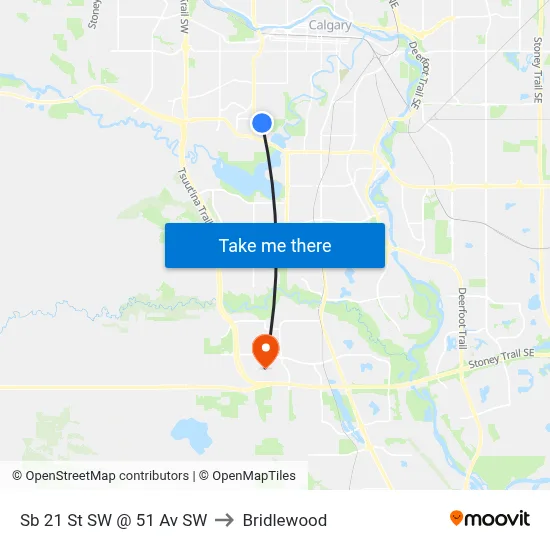 Sb 21 St SW @ 51 Av SW to Bridlewood map