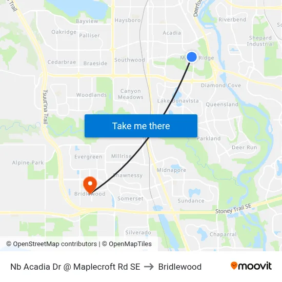 Nb Acadia Dr @ Maplecroft Rd SE to Bridlewood map