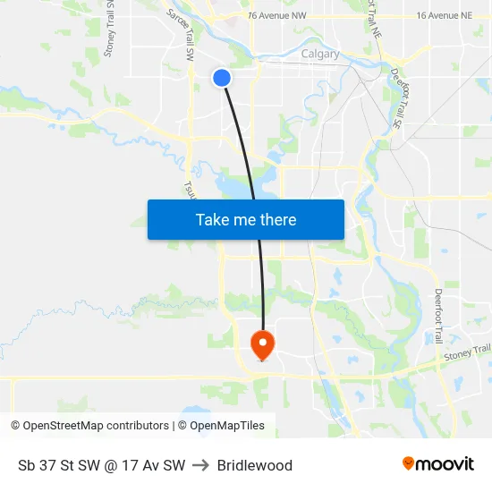 Sb 37 St SW @ 17 Av SW to Bridlewood map