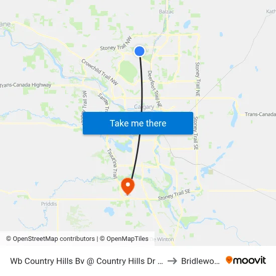 Wb Country Hills Bv @ Country Hills Dr NW to Bridlewood map