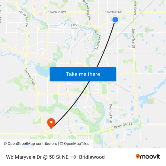 Wb Maryvale Dr @ 50 St NE to Bridlewood map