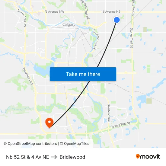 Nb 52 St & 4 Av NE to Bridlewood map