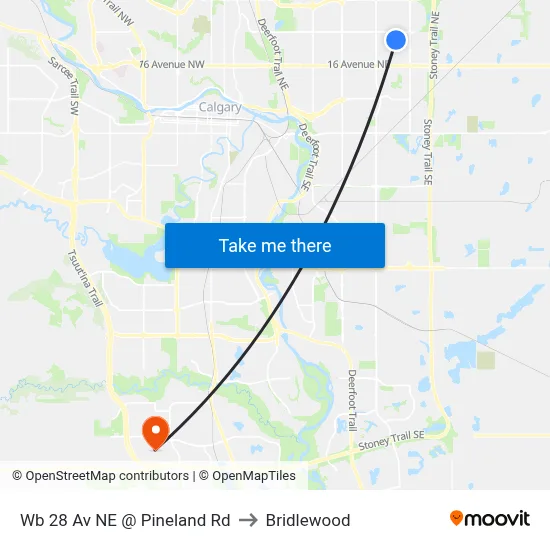 Wb 28 Av NE @ Pineland Rd to Bridlewood map