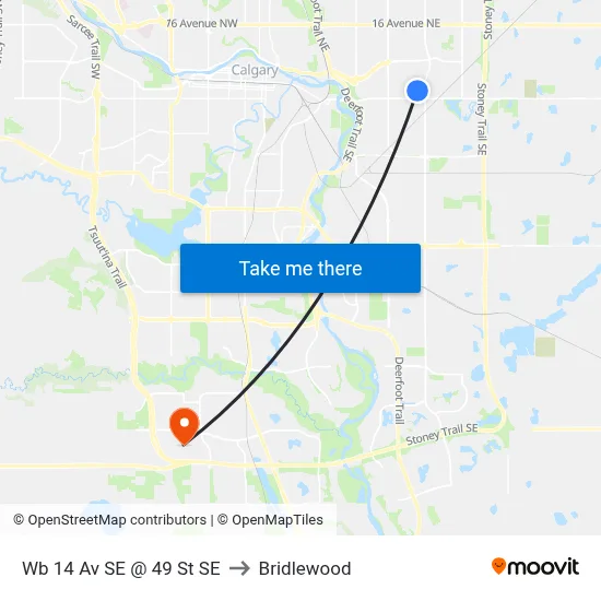 Wb 14 Av SE @ 49 St SE to Bridlewood map