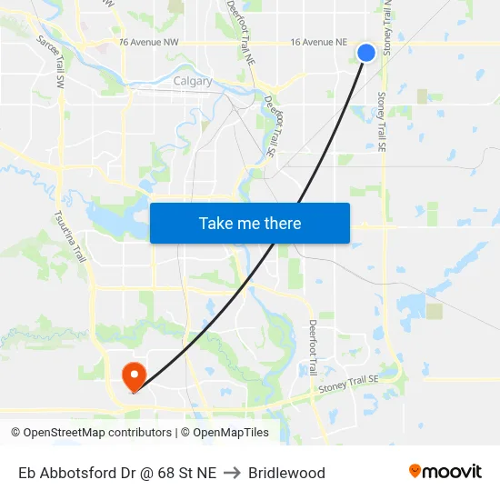Eb Abbotsford Dr @ 68 St NE to Bridlewood map