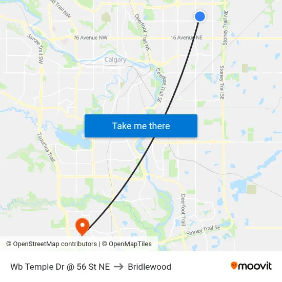 Wb Temple Dr @ 56 St NE to Bridlewood map