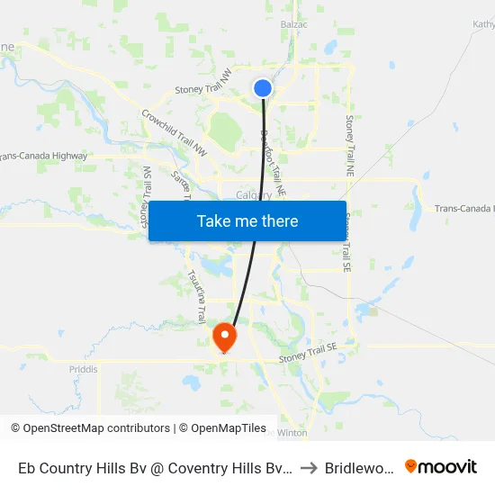 Eb Country Hills Bv @ Coventry Hills Bv NE to Bridlewood map