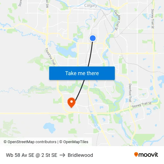 Wb 58 Av SE @ 2 St SE to Bridlewood map