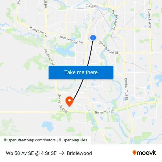 Wb 58 Av SE @ 4 St SE to Bridlewood map