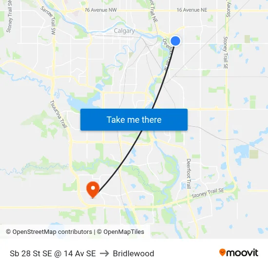 Sb 28 St SE @ 14 Av SE to Bridlewood map