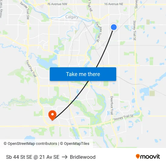 Sb 44 St SE @ 21 Av SE to Bridlewood map