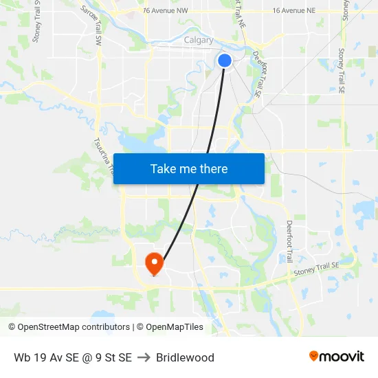 Wb 19 Av SE @ 9 St SE to Bridlewood map