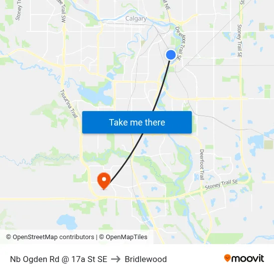Nb Ogden Rd @ 17a St SE to Bridlewood map