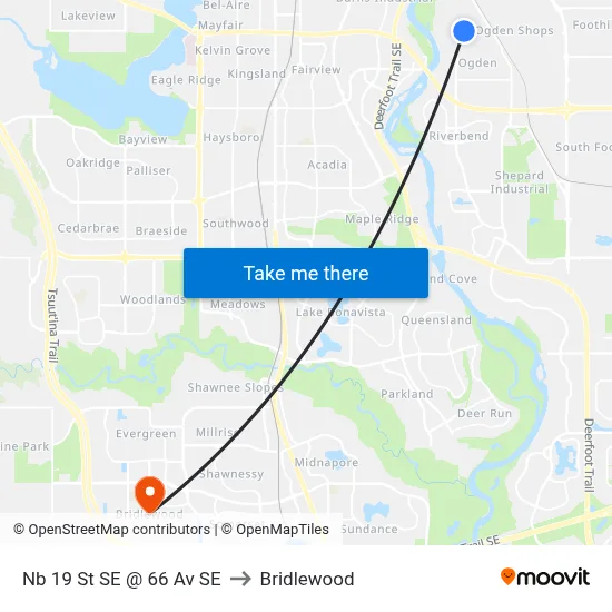Nb 19 St SE @ 66 Av SE to Bridlewood map