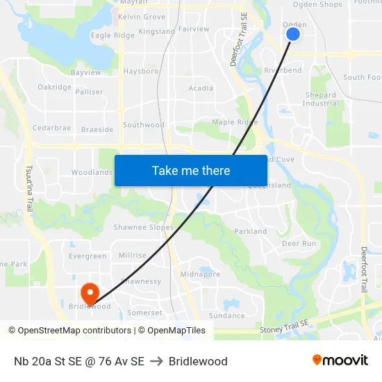 Nb 20a St SE @ 76 Av SE to Bridlewood map