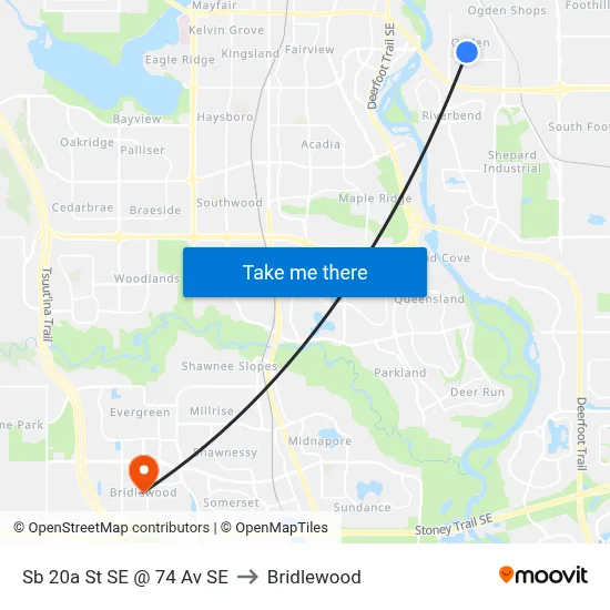 Sb 20a St SE @ 74 Av SE to Bridlewood map