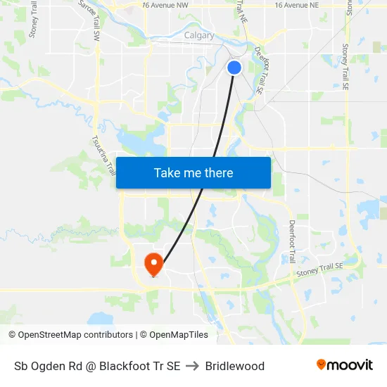 Sb Ogden Rd @ Blackfoot Tr SE to Bridlewood map