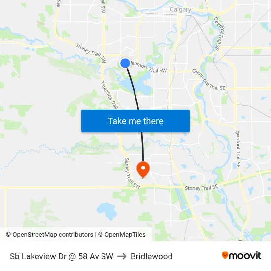 Sb Lakeview Dr @ 58 Av SW to Bridlewood map