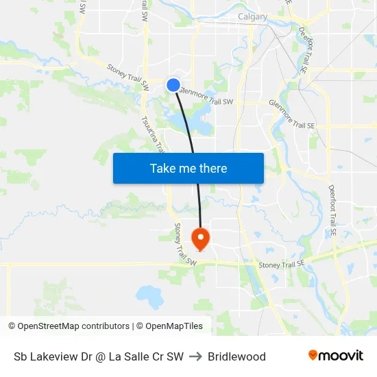 Sb Lakeview Dr @ La Salle Cr SW to Bridlewood map