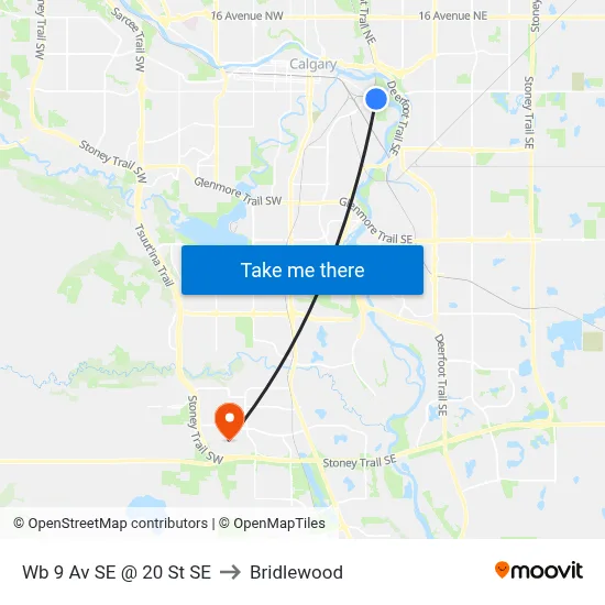 Wb 9 Av SE @ 20 St SE to Bridlewood map