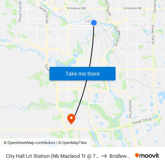 City Hall Lrt Station (Nb Macleod Tr @ 7 Av Se) to Bridlewood map