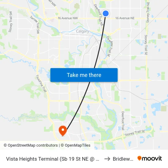 Vista Heights Terminal (Sb 19 St NE @ 24 Av Ne) to Bridlewood map