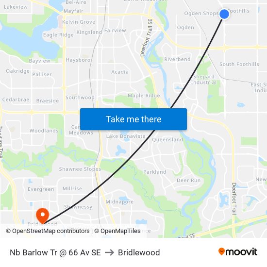 Nb Barlow Tr @ 66 Av SE to Bridlewood map