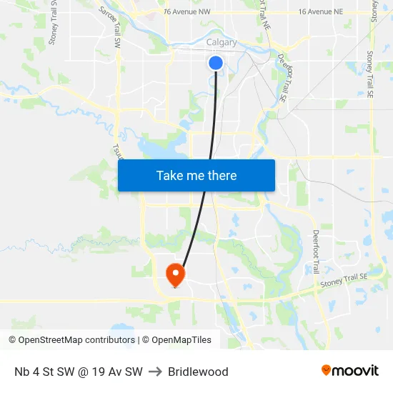 Nb 4 St SW @ 19 Av SW to Bridlewood map