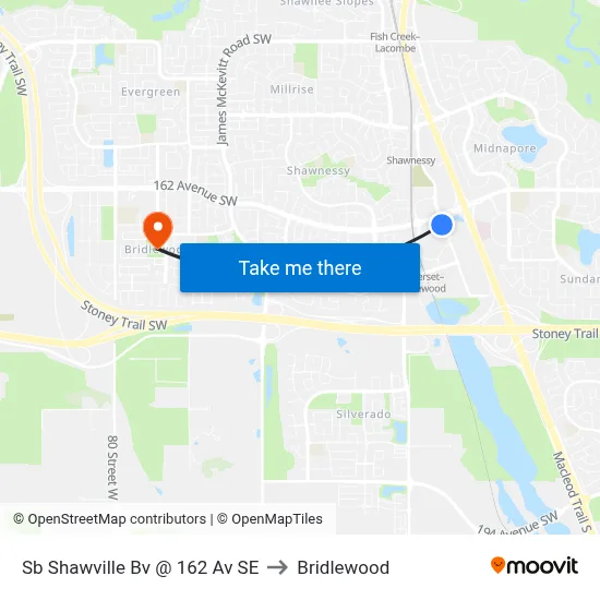 Sb Shawville Bv @ 162 Av SE to Bridlewood map