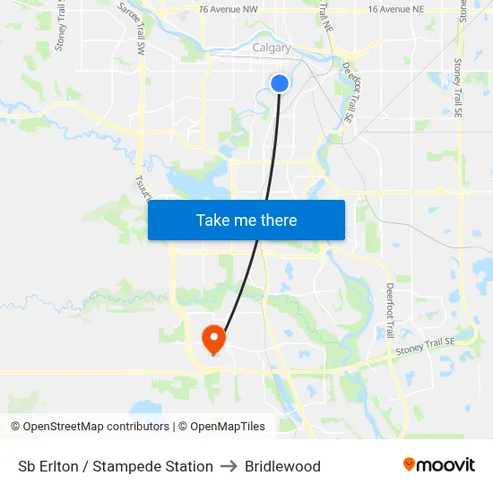 Sb Erlton / Stampede Station to Bridlewood map