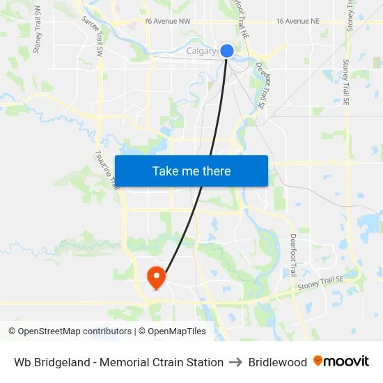 Wb Bridgeland - Memorial Ctrain Station to Bridlewood map