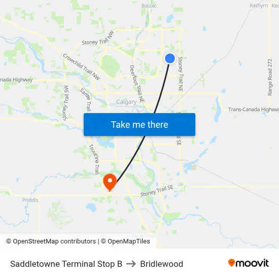 Saddletowne Terminal Stop B to Bridlewood map