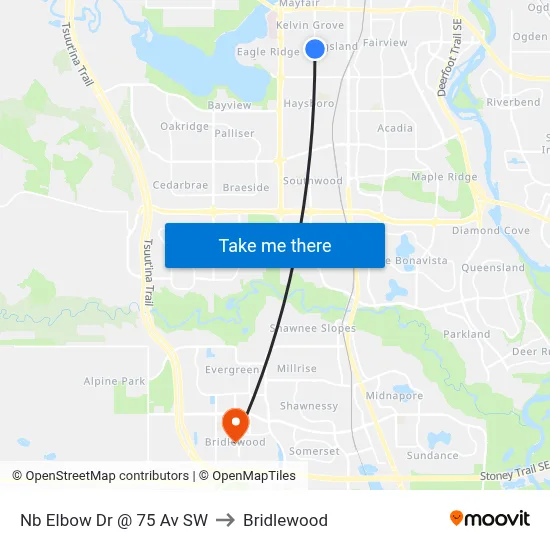 Nb Elbow Dr @ 75 Av SW to Bridlewood map