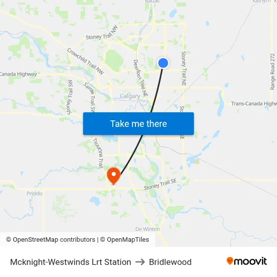 Mcknight-Westwinds Lrt Station to Bridlewood map