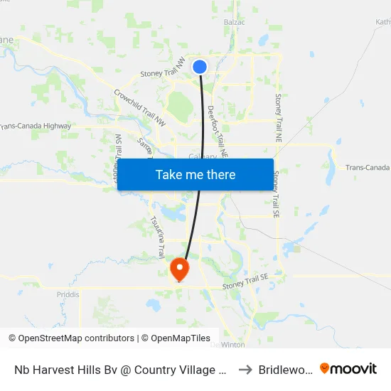 Nb Harvest Hills Bv @ Country Village Rd NE to Bridlewood map
