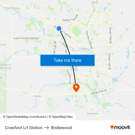 Crowfoot Lrt Station to Bridlewood map