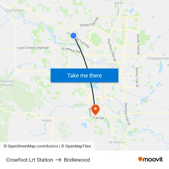 Crowfoot Lrt Station to Bridlewood map