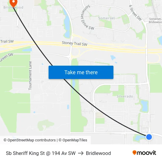 Sb Sheriff King St @ 194 Av SW to Bridlewood map