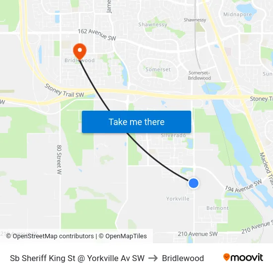 Sb Sheriff King St @ Yorkville Av SW to Bridlewood map