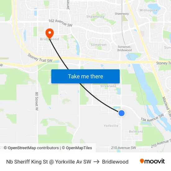 Nb Sheriff King St @ Yorkville Av SW to Bridlewood map