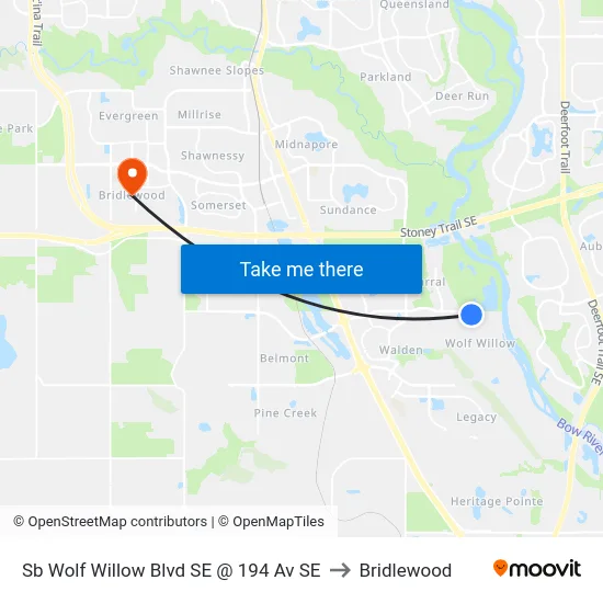 Sb Wolf Willow  Blvd SE @ 194 Av SE to Bridlewood map