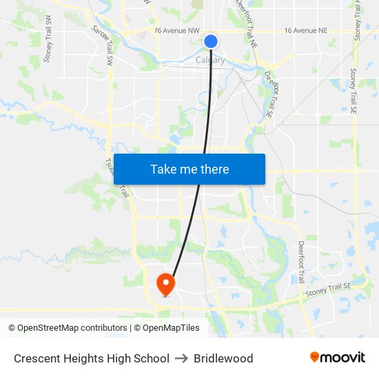 Crescent Heights High School to Bridlewood map